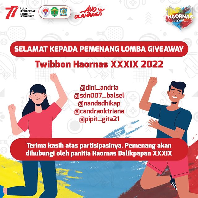 Selamat Kepada Pemenang Lomba Twibbon HAORNAS XXXIX 2022