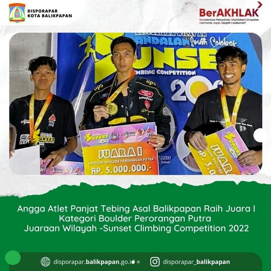 Selamat Atas Peraihan Juara I Kategori Boulder Perorangan Putra Kejuaran Wilayah Sunset Climbing Competition 2022