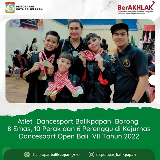 Atlet Dancesport Balikpapan Borong 8 emas, 10 perak dan 6 perenggu di Kejuaran Nasional (Kejurnas) Dancesport Bali Open VII 2022