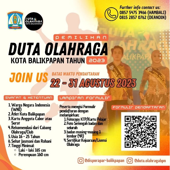 Pendaftaran Pemilihan Duta Olahraga Kota Balikpapan 2023 Diperpanjang