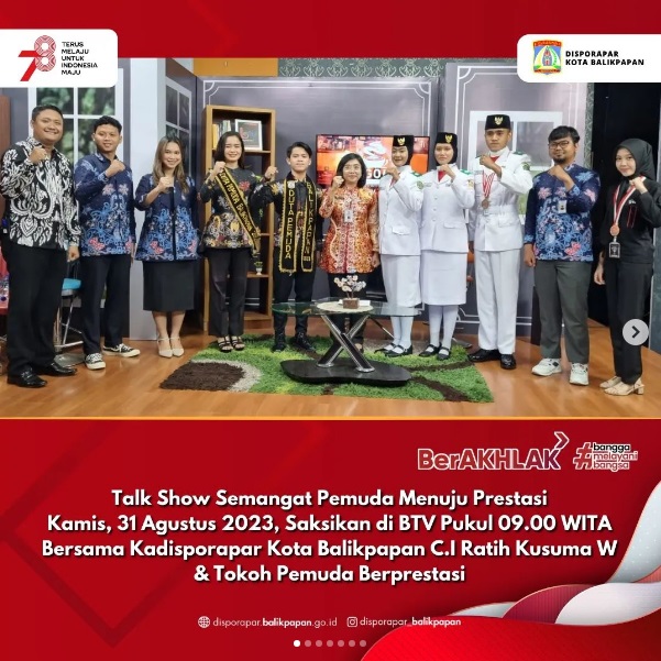 Talk Show Semangat Pemuda Menuju Prestasi BTV Bersama Kadisporapar Kota Balikpapan C.I Ratih Kusuma